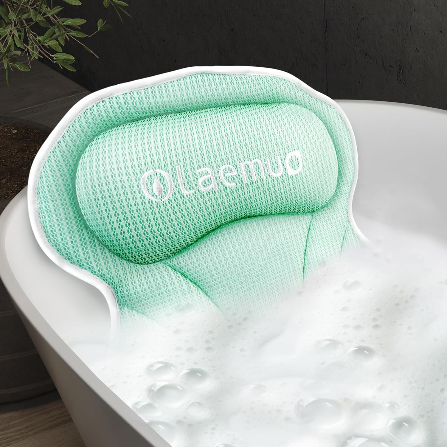 Olaemuo Bath Pillow Ergonomic Bathtub Pillow, Bath Bathtub Pillows for Tub for Head and Neck Mesh Bath Tub Pillow Headrest Luxury Bath Tub Shower Pillow for Bubble Bath with 6 Suction Cups-Light Green