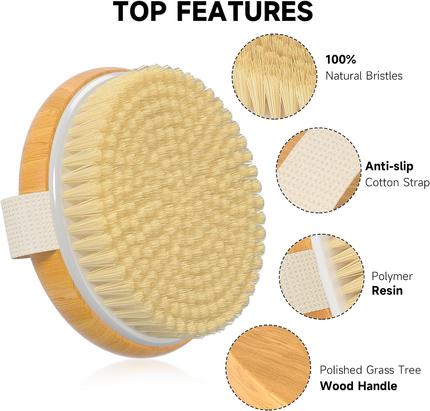 Metene 2 Pack Bamboo Dry Body Brushes, Shower Brush Wet and Dry Brushing, Dry Brush for Cellulite and Lymphatic, Body Scrubber with Soft and Stiff Bristles, Suitable for All Kinds of Skin