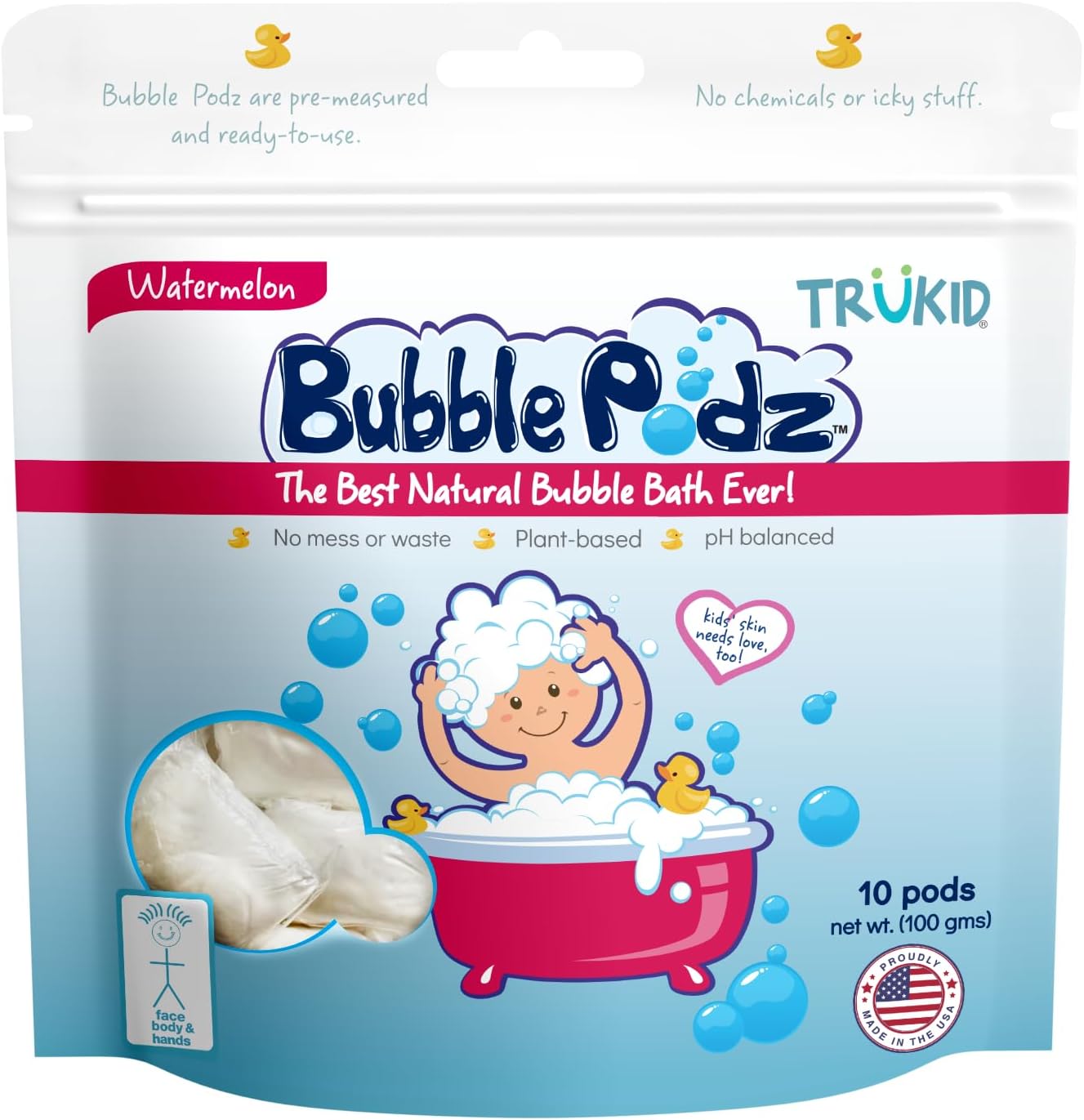 TruKid Bubble Podz for Baby, Refreshing Bubble Bath for Dry, Sensitive & Soft Skin, pH Balanced for Eye Sensitivity, Enriched with Lavender Flower, Lavender Scent, All Natural Ingredients (24 Podz)