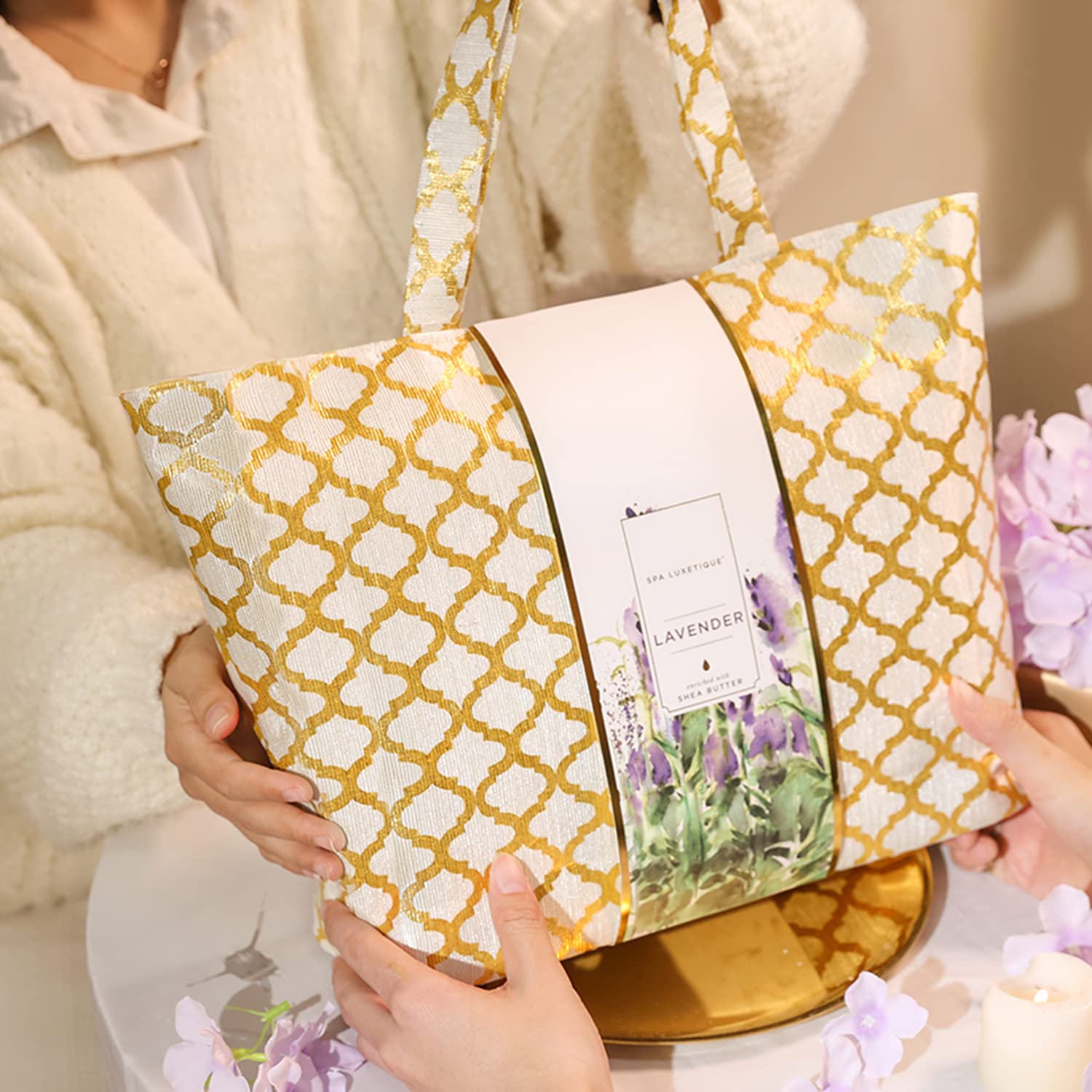 Gift Baskets for Women Spa Gifts for Women 15pcs Lavender Home Spa Kit for Women Gifts Spa Luxetique Bath and Body Gift Sets Tote bag Gifts for Women Birthday Gifts for Women Christmas Gifts for Women