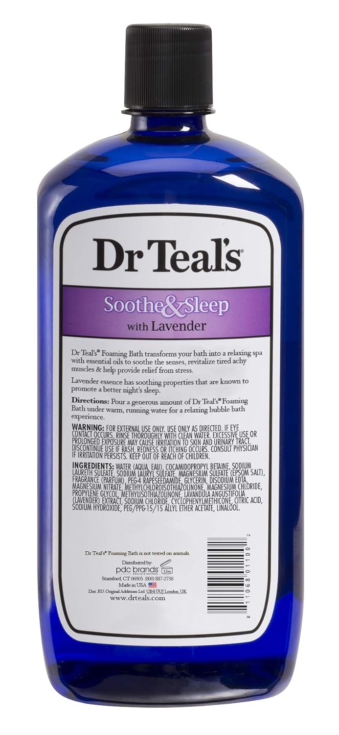 Dr Teal's Foaming Bath with Pure Epsom Salt, Sleep Blend with Melatonin, Lavender & Chamomile Essential Oils, 34 fl oz (Pack of 4) (Packaging May Vary)