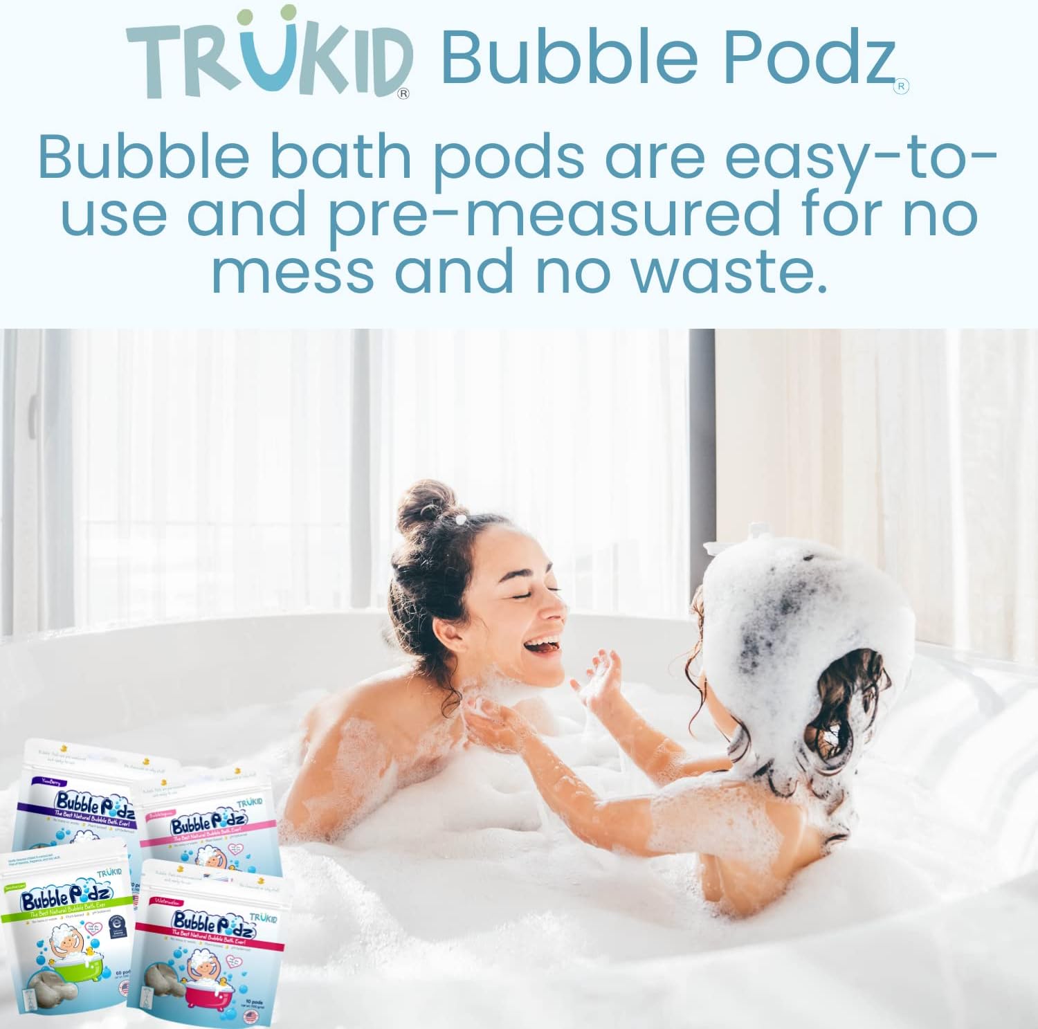 TruKid Bubble Podz for Baby, Refreshing Bubble Bath for Dry, Sensitive & Soft Skin, pH Balanced for Eye Sensitivity, Enriched with Lavender Flower, Lavender Scent, All Natural Ingredients (24 Podz)