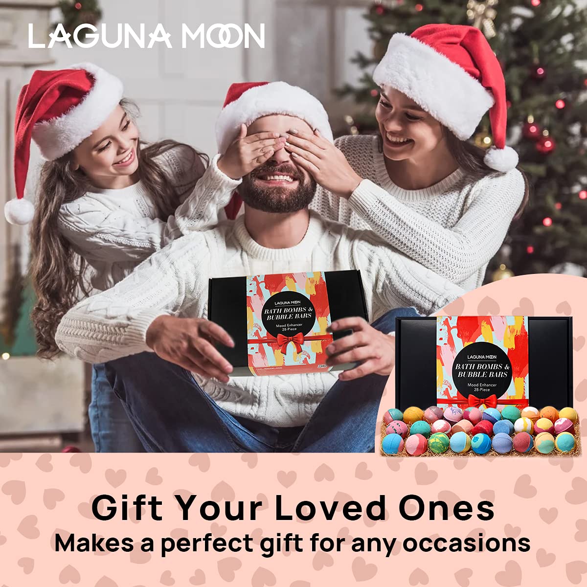 Lagunamoon Bath Bombs Gift Set, 6 Piece XXL Handmade Fizzy Shower Bombs with Essential Oils, Coconut Oil to Moisturize Dry Skin - Relaxing Spa Day for Women, Men, Kids - Birthday, Anniversary