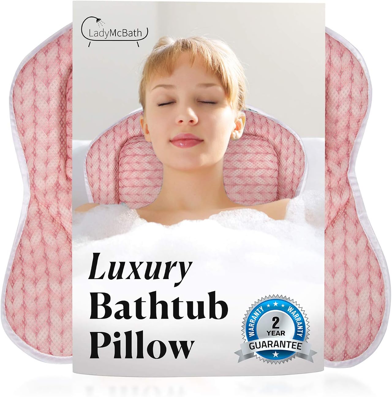 Lady McBath Bath Pillow - Luxury Bath Pillows for Tub Neck and Back Support - Powerful Suction Cups, Machine Washable Bathtub Accessory for Relaxation (Turquoise)