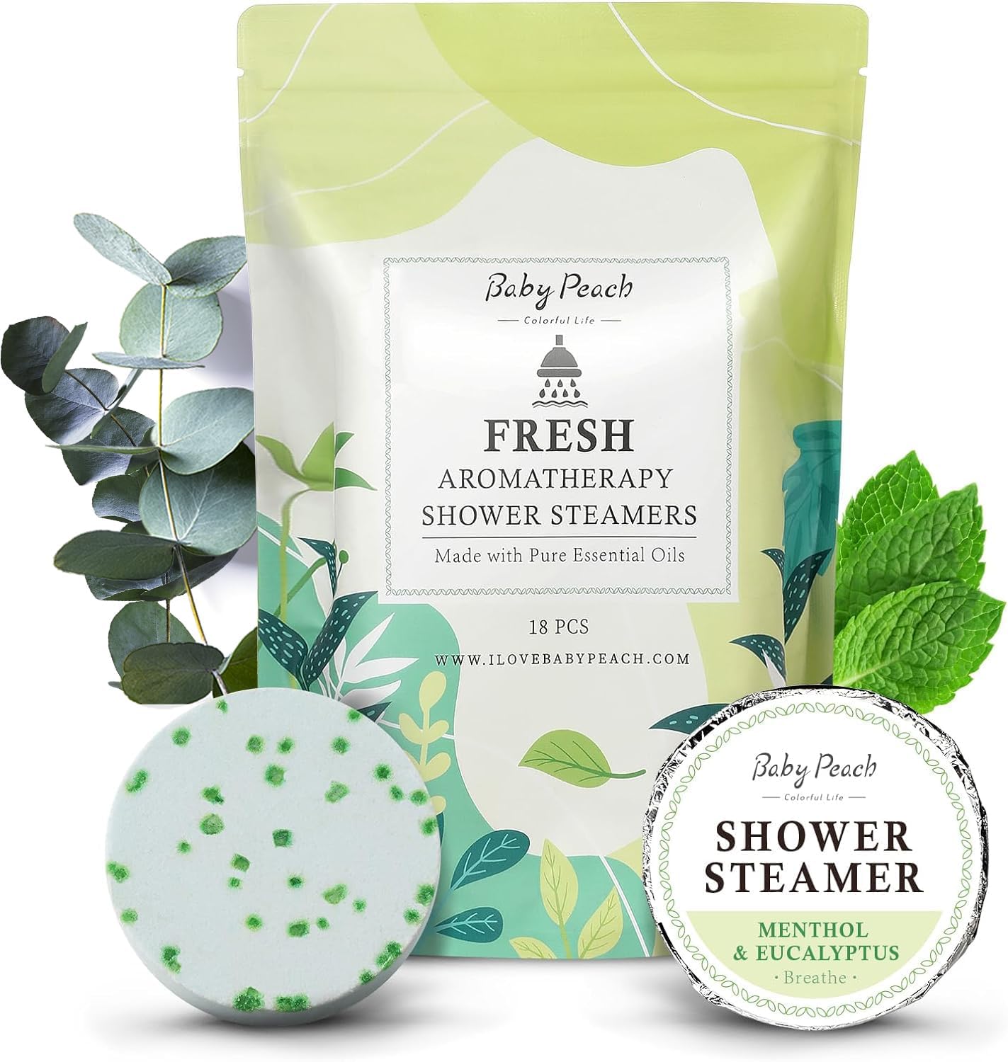 Shower Steamers Aromatherapy 6 Packs Shower Tablets with Essential Oil for Home SPA & Self Care, Stress Relief, Birthday Gifts for Women and Men, Eucalyptus Shower Bath Bombs - BABYPEACH