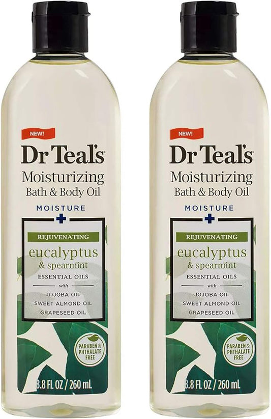 Dr. Teals Bath & Body Oil Gift Set (2 Pack, 8.8oz Ea.) - Rejuvenating Eucalyptus & Spearmint Blended with Pure Epsom Salt - Essential Oils Hydrate Skin & Alleviates Daily Stress at Home