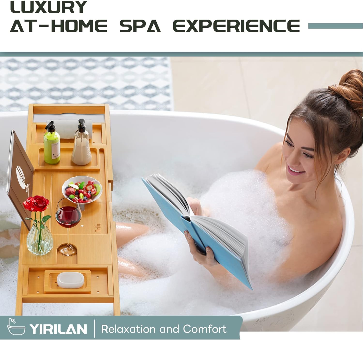 Luxury Bathtub Tray Caddy - Expandable Bath Tray - Unique House Warming Gifts, New Home, Anniversary & Wedding Gifts for Couple, Bridal Shower Gift for Women