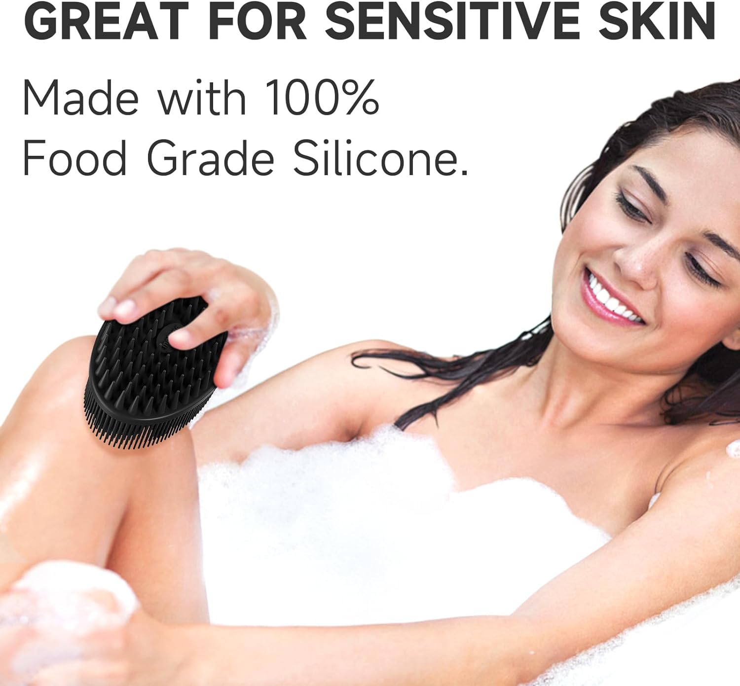 Metene Silicone Body Scrubber, Exfoliating Body Scrubber for Use in Shower,Lathers Well, Long Lasting, Soft Body Scrubber for Shower and Bath Skincare Routine(Black with Loop)