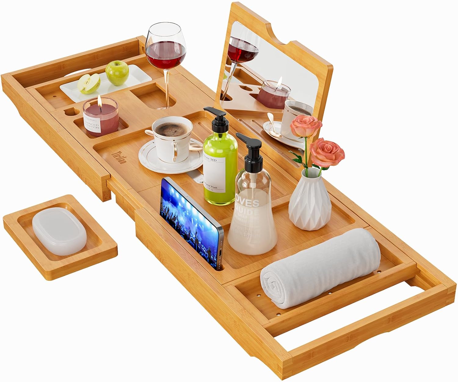 Yirilan Premium Bathtub Tray Caddy - Expandable Bath Tray - Unique House Warming Gifts, New Home, Anniversary & Wedding Gifts for Couple, Bridal Shower Gift for Women