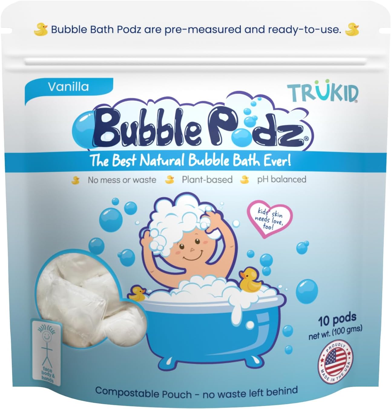 TruKid Bubble Podz for Baby, Refreshing Bubble Bath for Dry, Sensitive & Soft Skin, pH Balanced for Eye Sensitivity, Enriched with Lavender Flower, Lavender Scent, All Natural Ingredients (24 Podz)