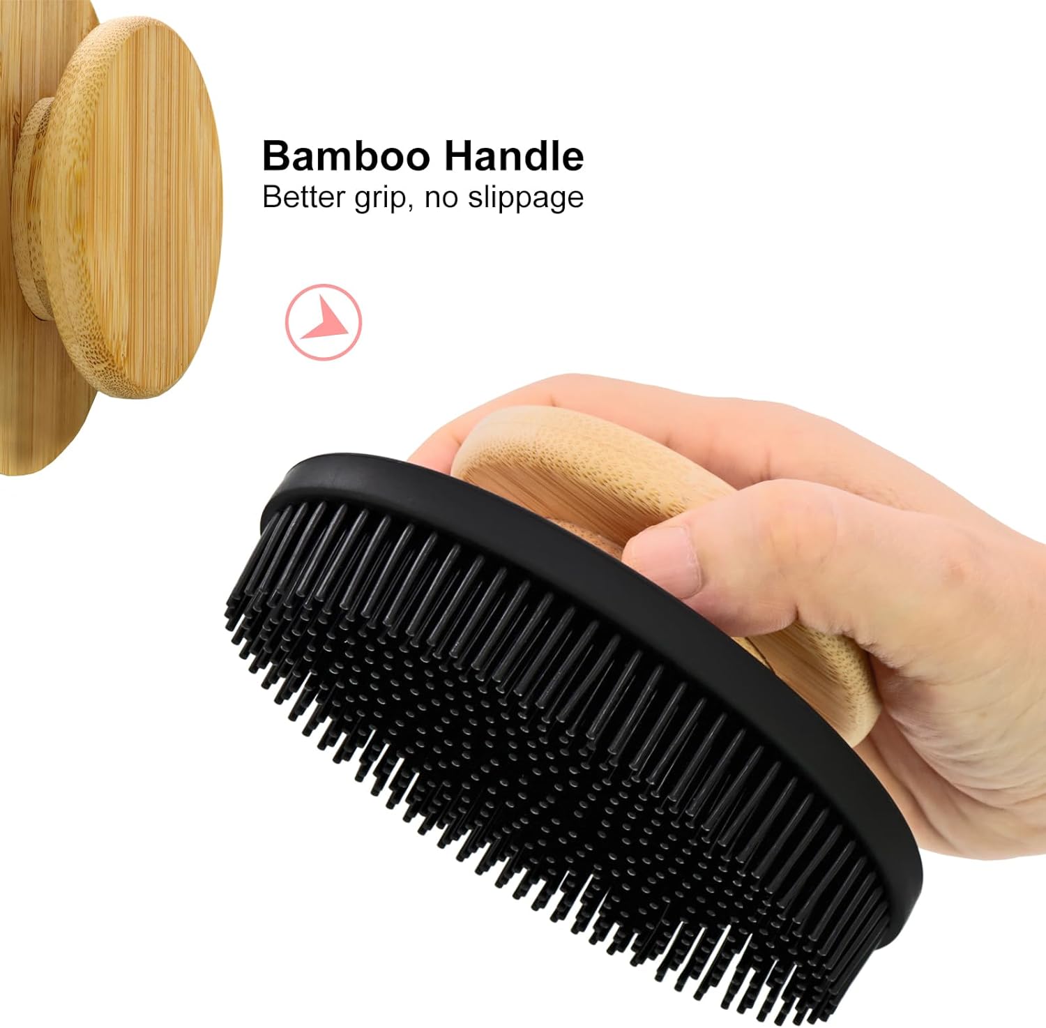 Ozner Food-Grade Soft Silicone Body Scrubber Shower Brush, Cleans and Removes Dead Skin - Foam-Rich Brush, Non-Slip Bamboo Handle Silicone Loofah, Durable and Easy to Clean, 1pc (Pink)