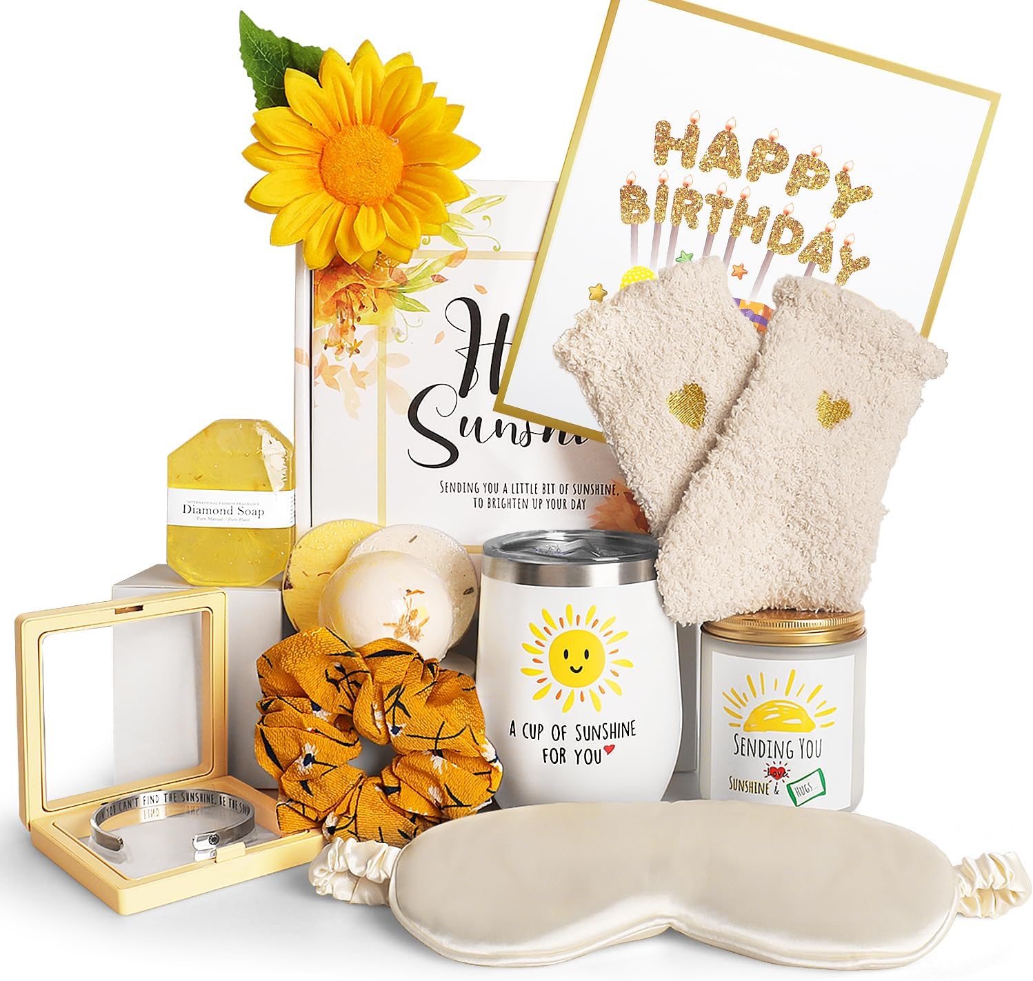 Birthday Gifts for Women, Sunflower Gifts Sending Sunshine Christmas Gifts, Get Well Soon Gifts Basket Care Package Unique Relaxation Gifts Box for Thinking of You Her Sister Best Friend