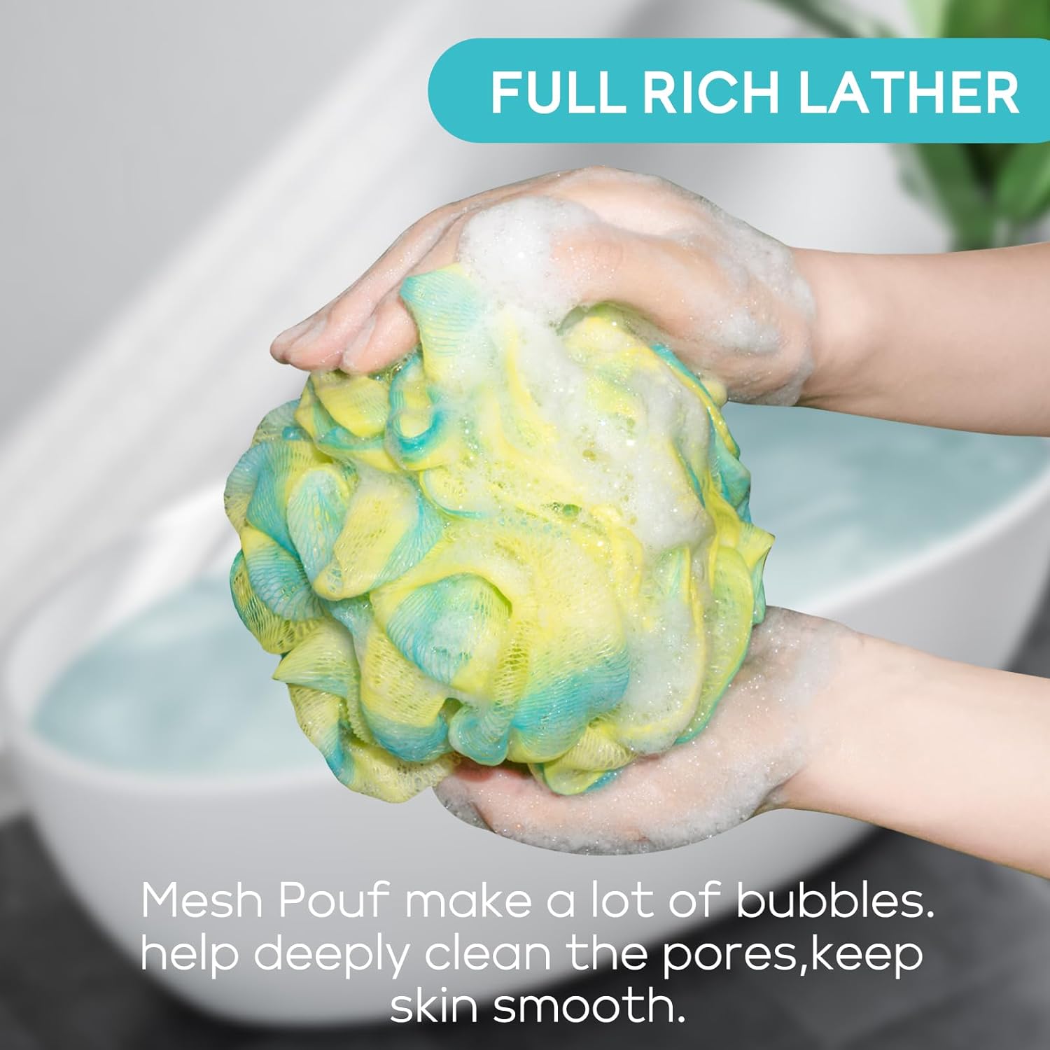 Multi Color Optional Shower Ball Soft Sponge Scrubbing, Exfoliating and Skincare Removing Bath Sponge Luffa Body Scrub Cotton Mesh Bag Shower Ball Exfoliating Bath Sponge3Pack (65g/pcs)