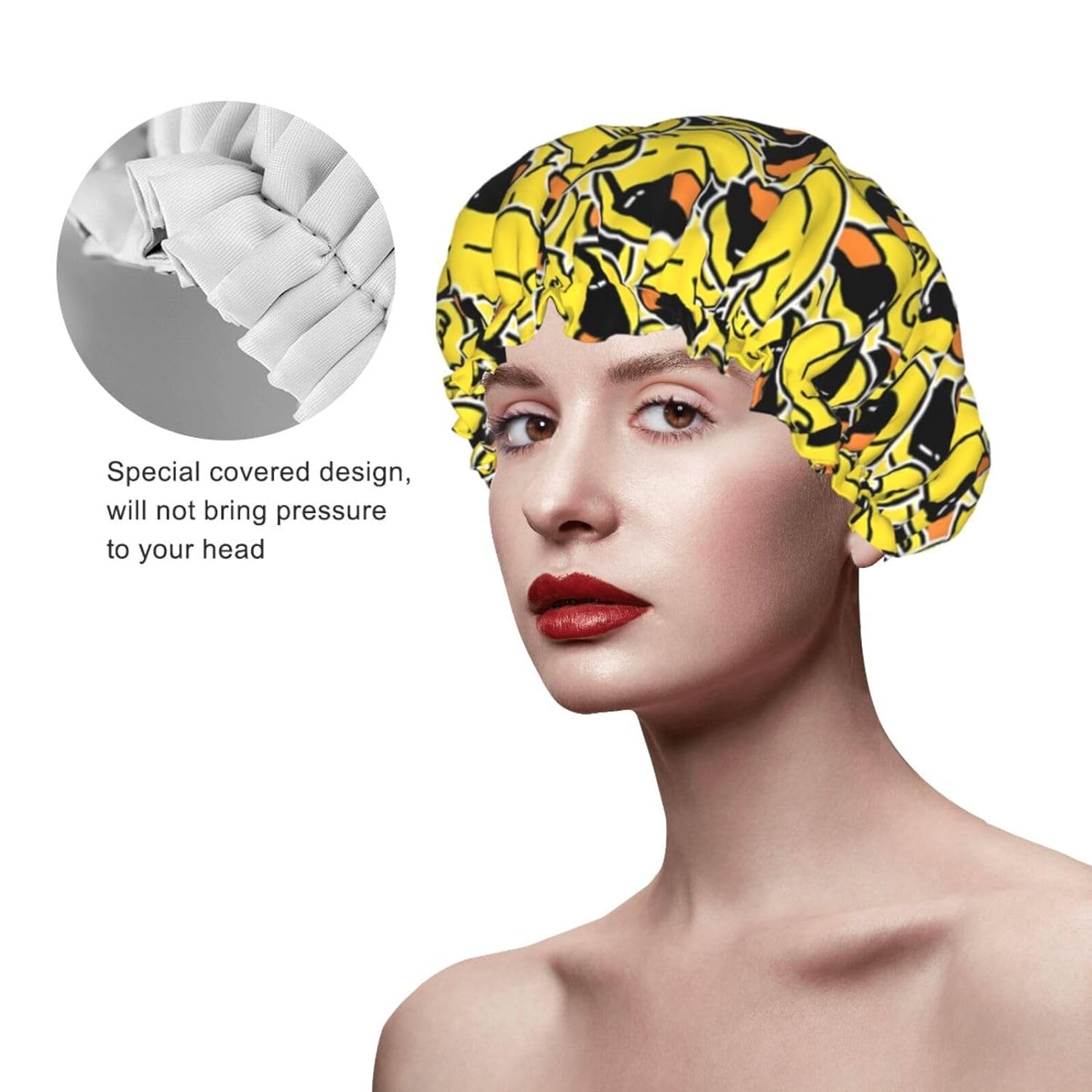 Rubber Ducks Shower Cap For Women Reusable Waterproof Double Layers Bath Cap Hair Protection Elastic Ladies Spa Salon Shower Hat
