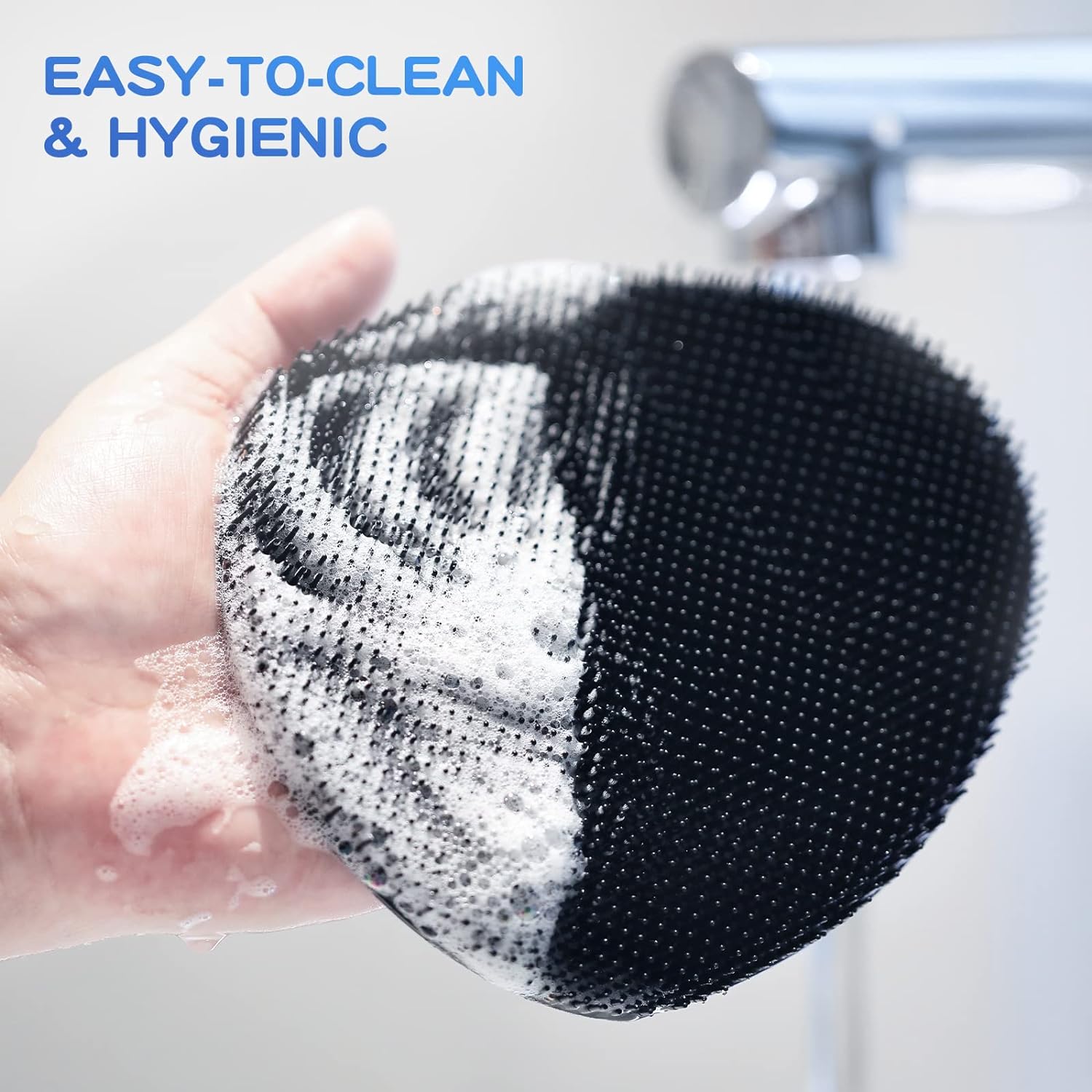 Manmihealth Silicone Back Scrubber(Thick Bristles) & Soft Bath Glove Set, Super-Exfoliating Body Scrubber & Super-Lathering Shower Brush Combination, with a Free Hook.(Black)
