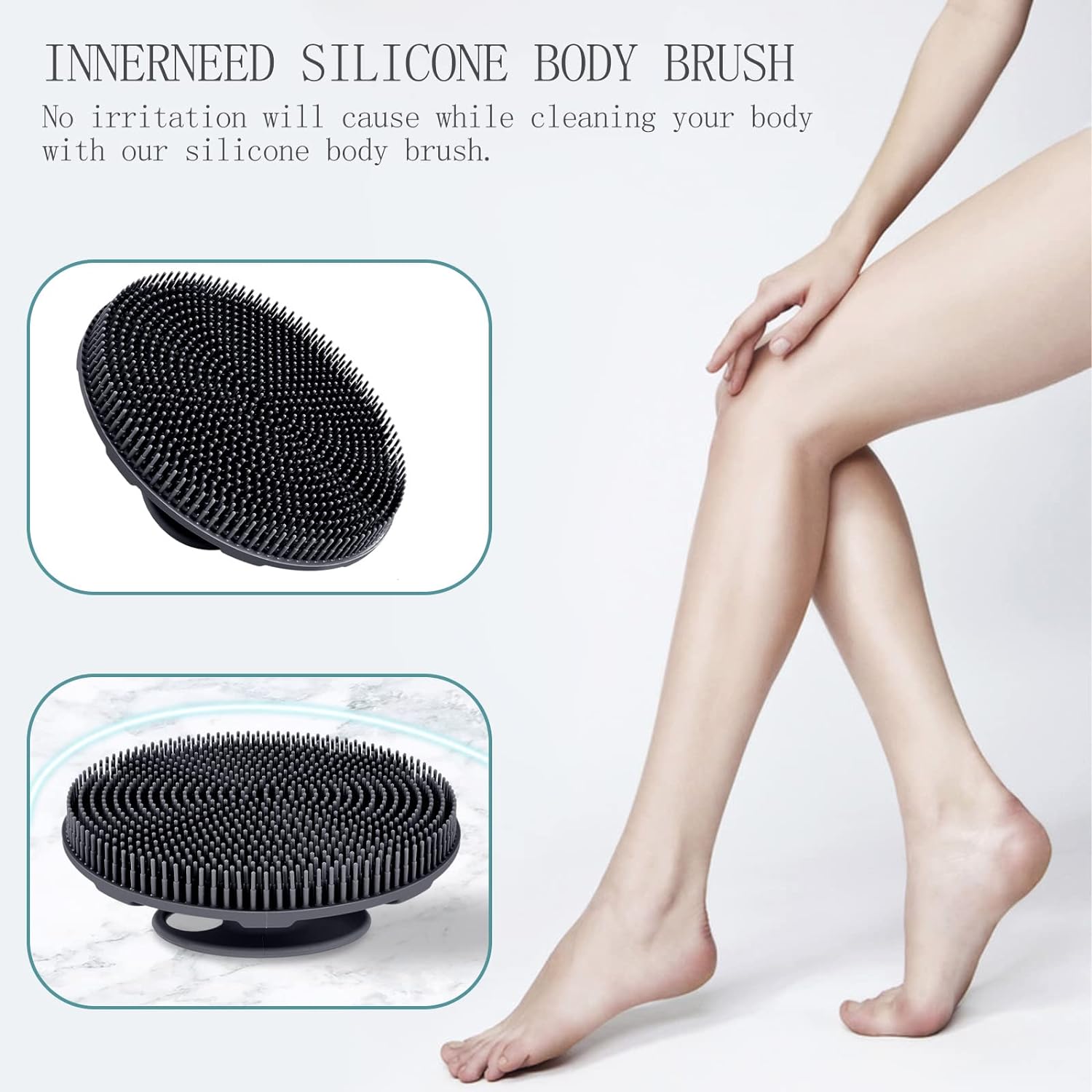 INNERNEED Food-Grade Soft Silicone Body Scrubber Shower Brush Handheld Cleansing Skin Brush, Gentle Exfoliating and Lather Well (Black)