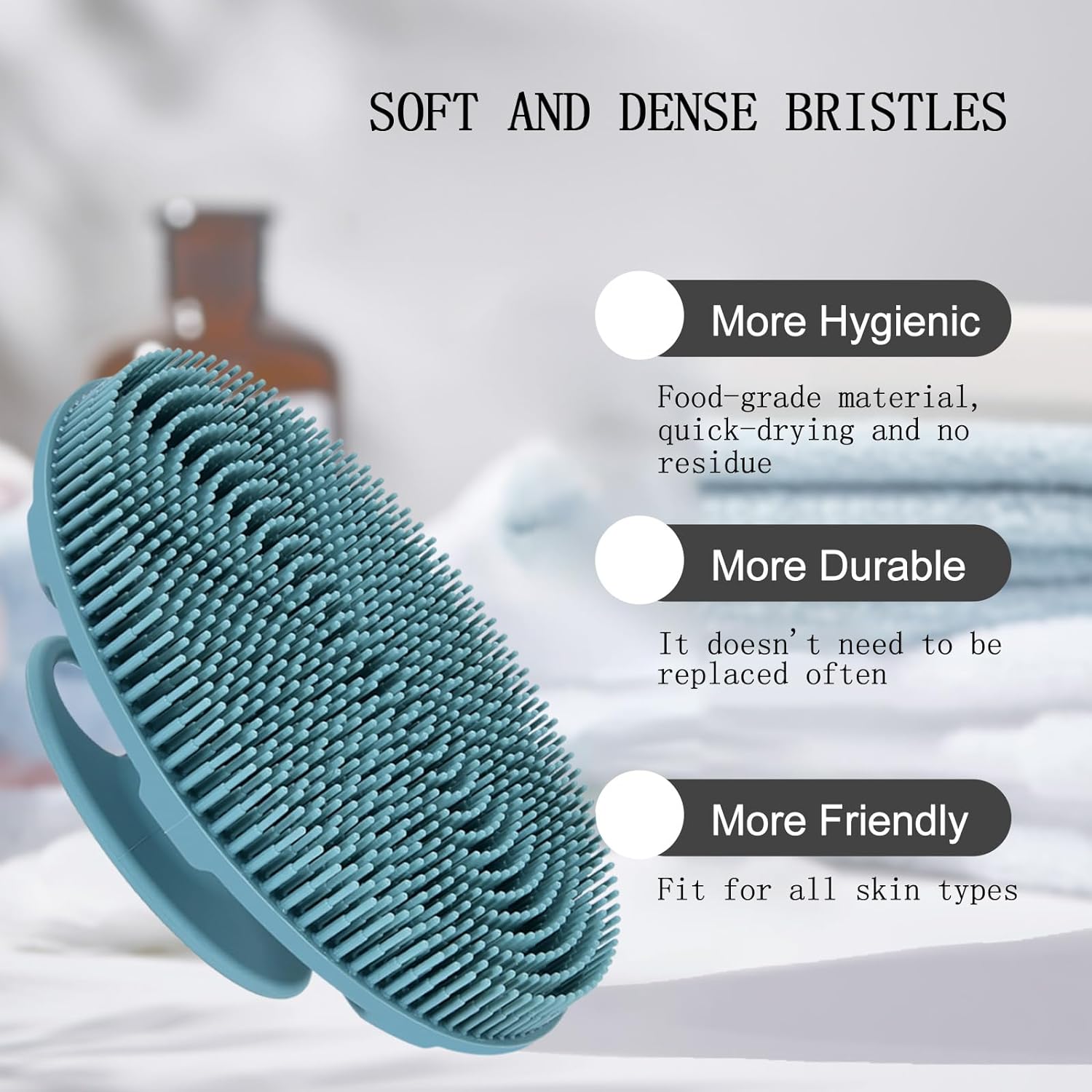 INNERNEED Food-Grade Soft Silicone Body Scrubber Shower Brush Handheld Cleansing Skin Brush, Gentle Exfoliating and Lather Well (Black)