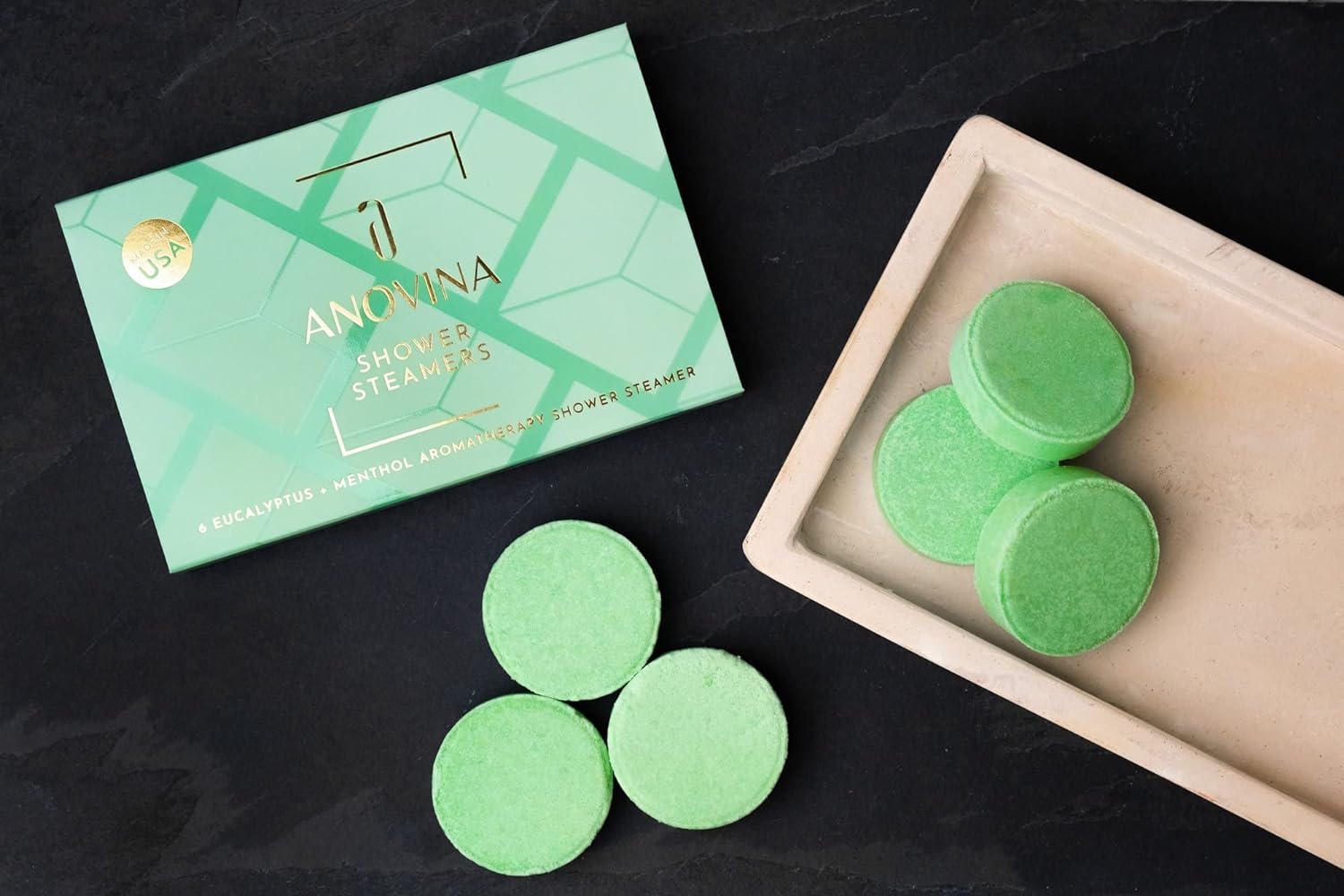 Anovina 6XL Eucalyptus Essential Oil Shower Steamers Gift Box. Proudly Made in USA. Shower Tablets Gifts for Men and Women. Shower Bomb Aromatherapy. Self Care Aromatherapy Gifts for All Occasions