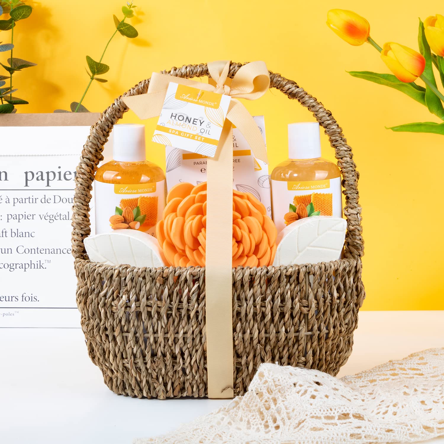 Home Spa Gift Basket, Bath Spa Kit for Women, with Body Lotion, Shower Gel, Bubble Bath, Body Scrub, Bath Salt, Bath Bomb, Bath Gift Set for Mother, Wife Her, with Magnolia and Jasmine Scent