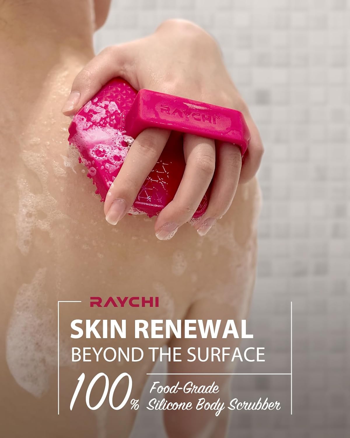 Silicone Body Scrubber for Men & Women, Exfoliating Body Scrubber in Shower, Gentle & Effective Bathroom Silicone Loofah with Easily Lather Bristles and Anti-slippery Handles for All Skin Types (1pcs)