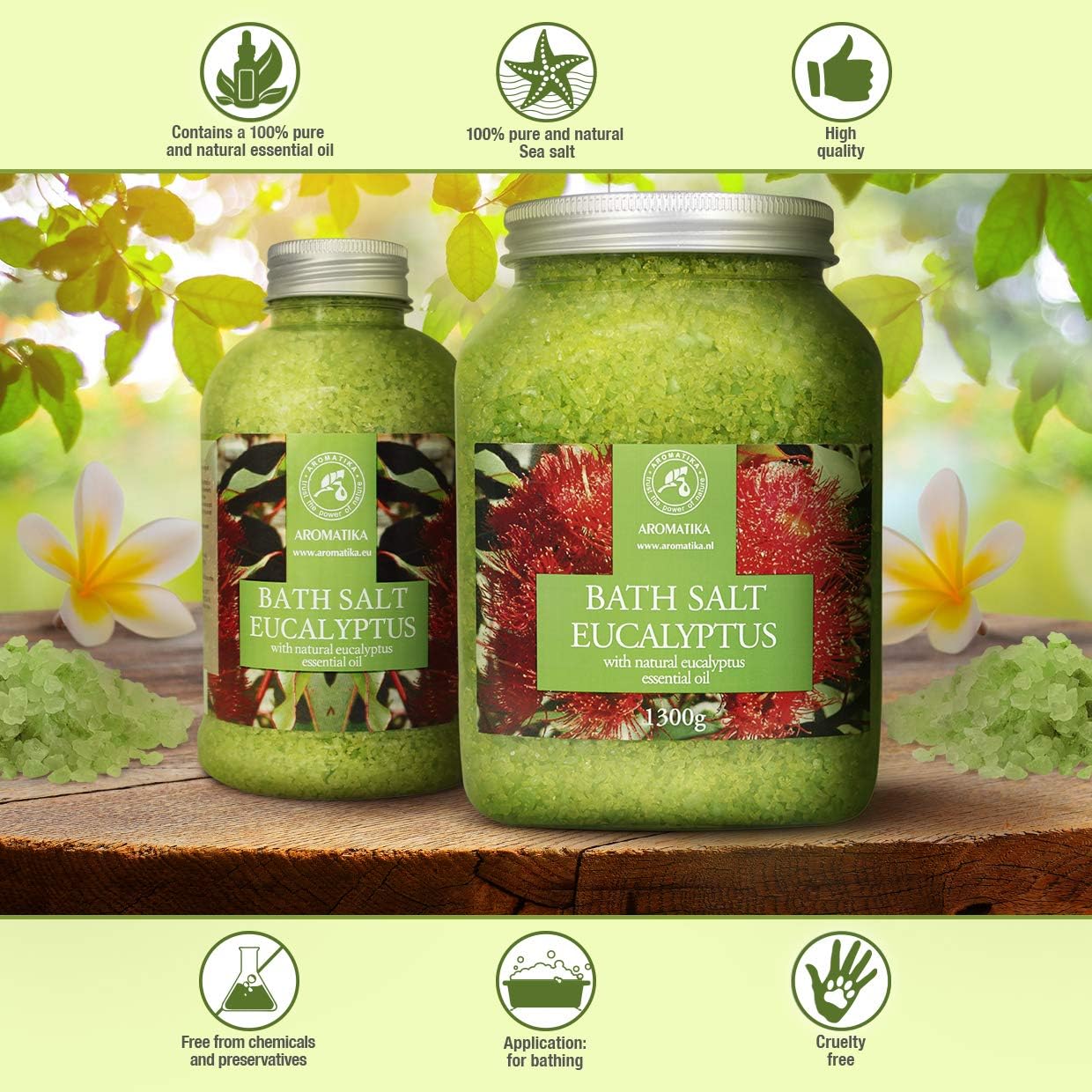 Sea Salt Eucalyptus with Natural Eucalyptus Essential Oil 46 Oz - Eucaliptus Bath Salts - Best for Good Sleep - Stress Relief - Beauty - Relaxing - Bathing - Body Care