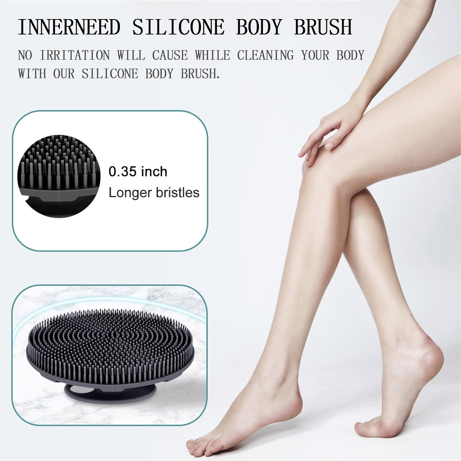 INNERNEED Food-Grade Soft Silicone Body Scrubber Shower Brush Handheld Cleansing Skin Brush, Gentle Exfoliating and Lather Well (Black)