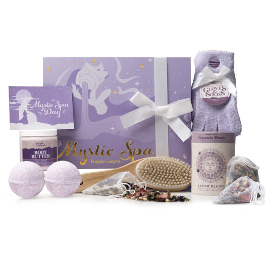 Purple Canyon Mystic Spa Box | 7 Piece Full Size Lavender Spa Kit for Self Care | Bath and Body Gifts for Women