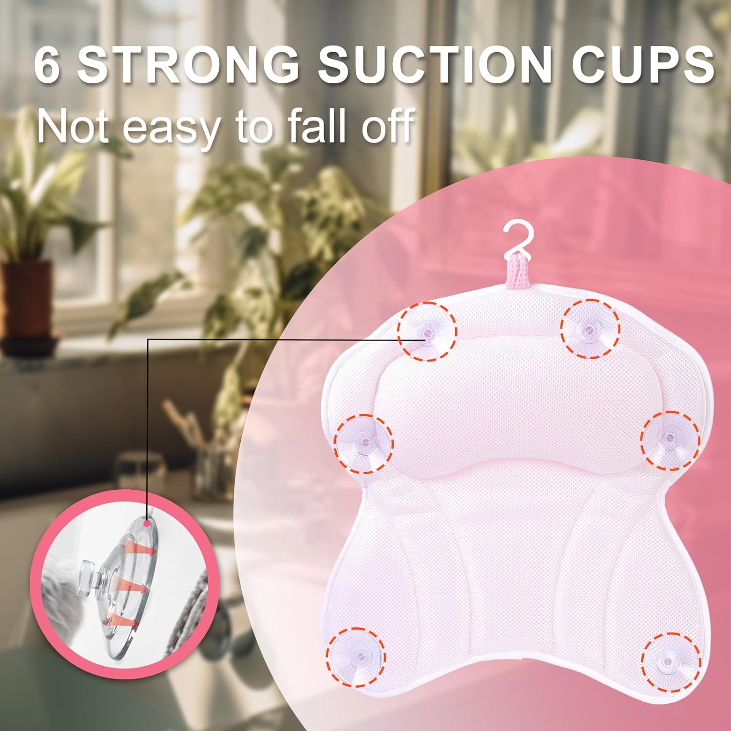 Olaemuo Bath Pillow Ergonomic Bathtub Pillow, Bath Bathtub Pillows for Tub for Head and Neck Mesh Bath Tub Pillow Headrest Luxury Bath Tub Shower Pillow for Bubble Bath with 6 Suction Cups-Light Green