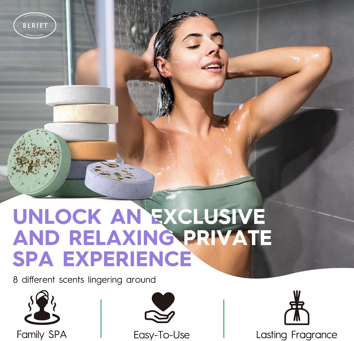 Shower Steamers Aromatherapy Christmas Gifts Stocking Stuffers for Women 8 PCS, BLRIET Shower Bombs Birthday Gift for Mom with Lavender Natural Essential Oils, Self Care & Relaxation Gifts for Lover