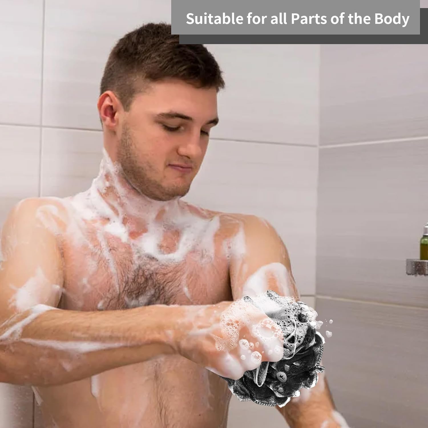 FARMOGA Bath Loofah Sponge Back Scrubber Shower Sponge Soft Mesh Exfoliator Pouf Shower Ball Bath Sponges for Women and Men Bath Accessories (4Pcs 50g Multi Colour)