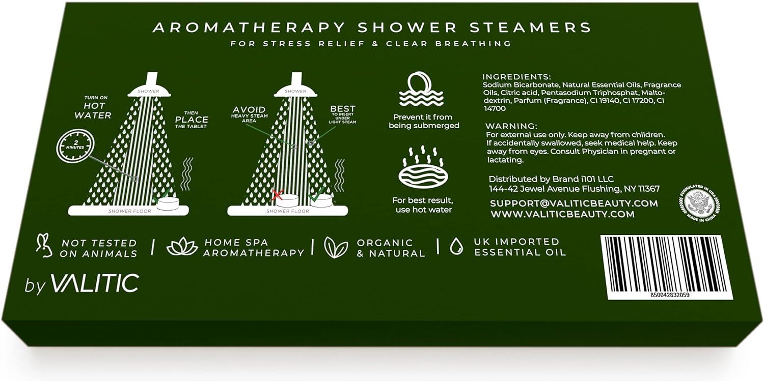 Valitic Aromatherapy Shower Steamers for Stress Relief and Relaxation - Gifts for Women Mom Birthday 8 Natural Essential Fizzies Shower Bombs - 4 Scents - Lavender, Eucalyptus, Citrus, and Peppermint