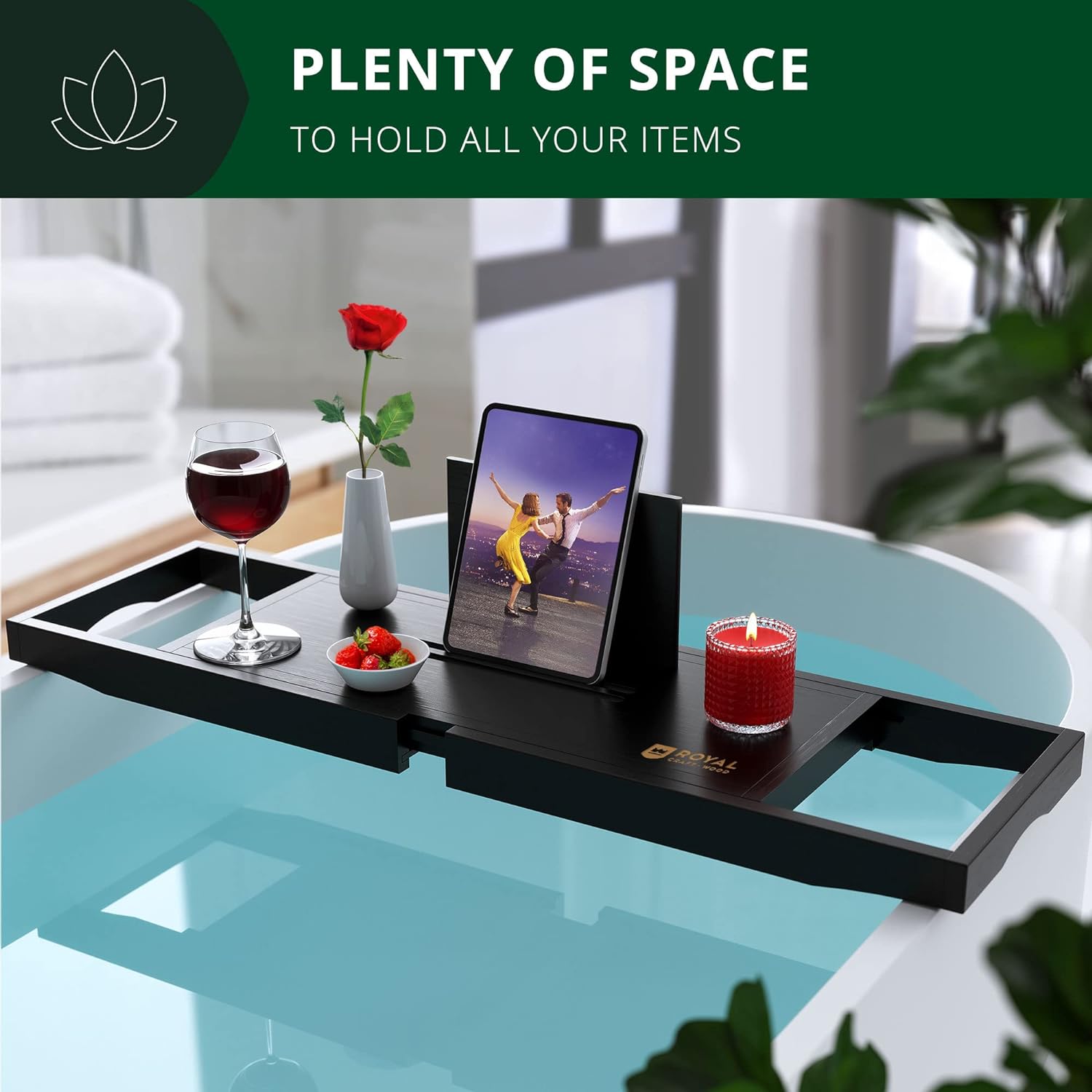 ROYAL CRAFT WOOD Foldable Bathtub Tray Caddy Bamboo Bathtub Tray Expandable, Bath Tub Table Caddy with Extending Sides - Free Soap Dish