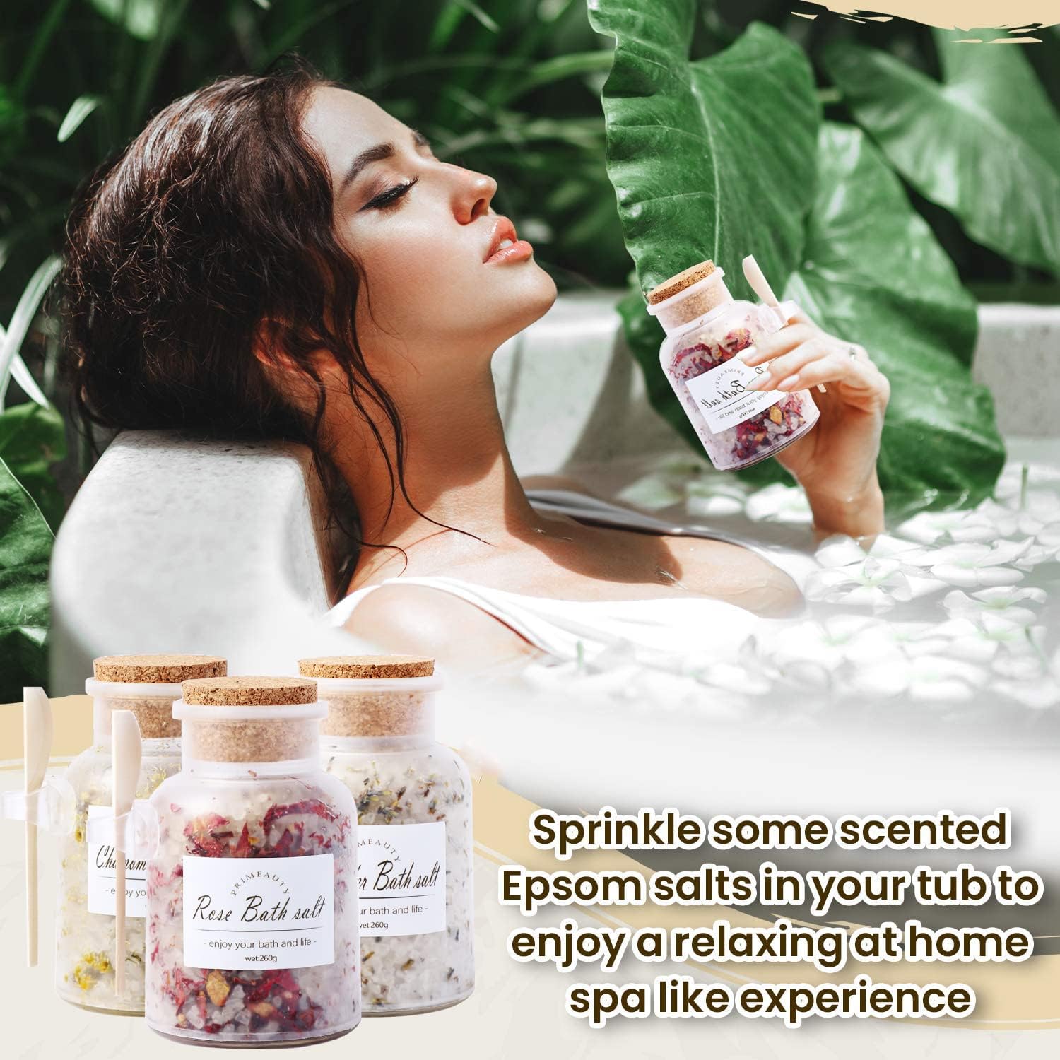 Primeauty Ancient Minerals Organic Bath Salts for Women for Men Relaxing Magnesium soak Dead sea Salts for Soaking, Rose Petals for Bath, for Pain Relief Muscle soak-Rose