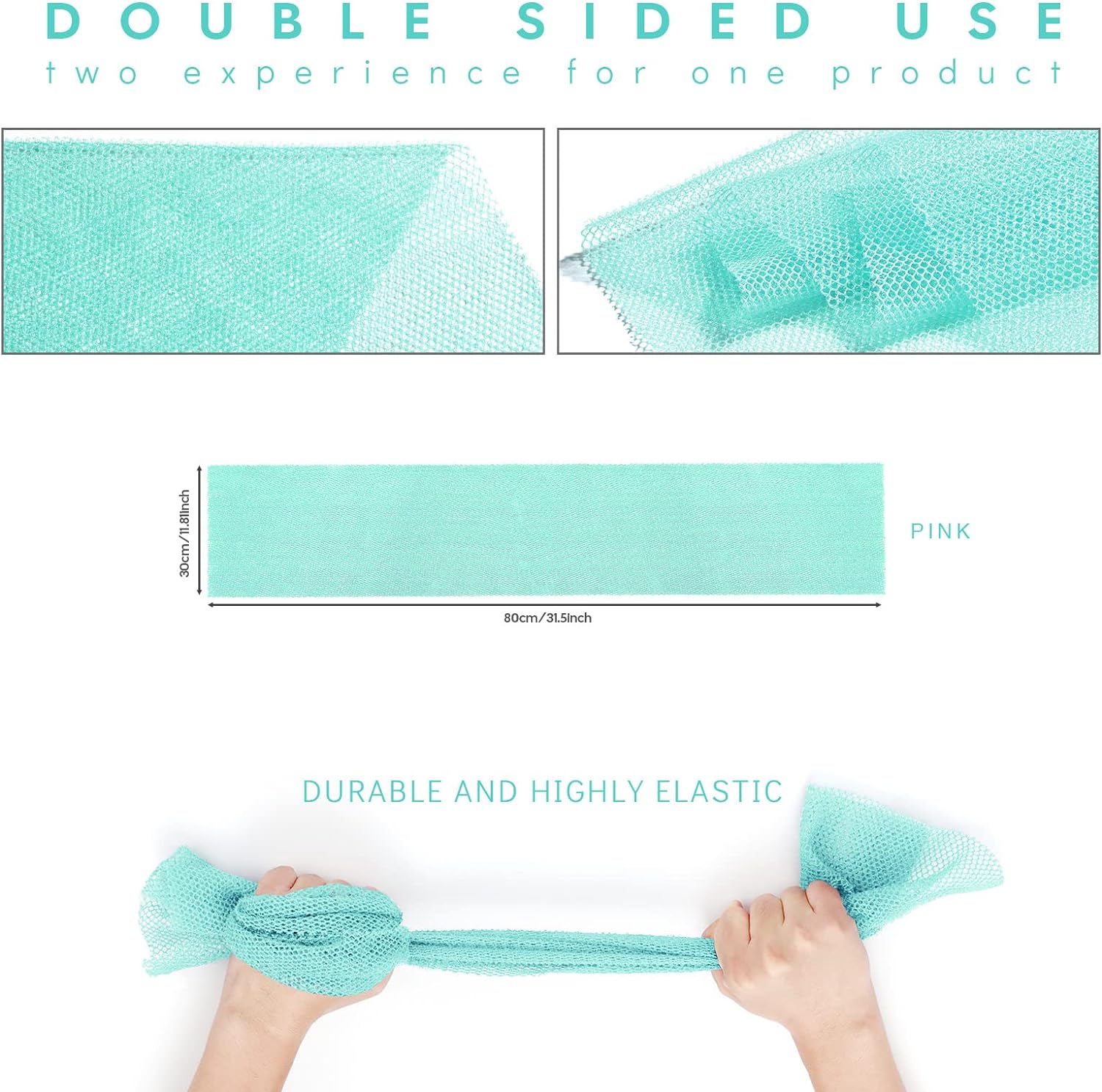 UJFQBH 3 Pieces African Bath Sponge African Net Long Net Bath Sponge Exfoliating Shower Body Scrubber Back Scrubber Skin Smoother,Great for Daily Use (Pink,Yellow,Purple)