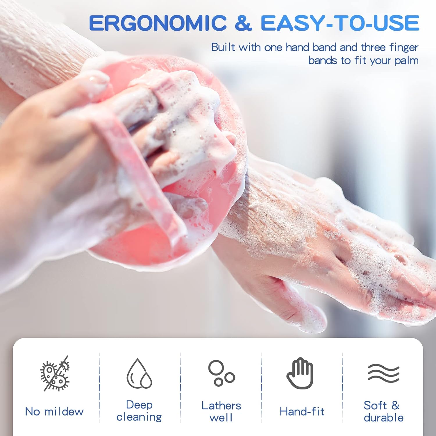 Manmihealth Silicone Back Scrubber(Thick Bristles) & Soft Bath Glove Set, Super-Exfoliating Body Scrubber & Super-Lathering Shower Brush Combination, with a Free Hook.(Black)