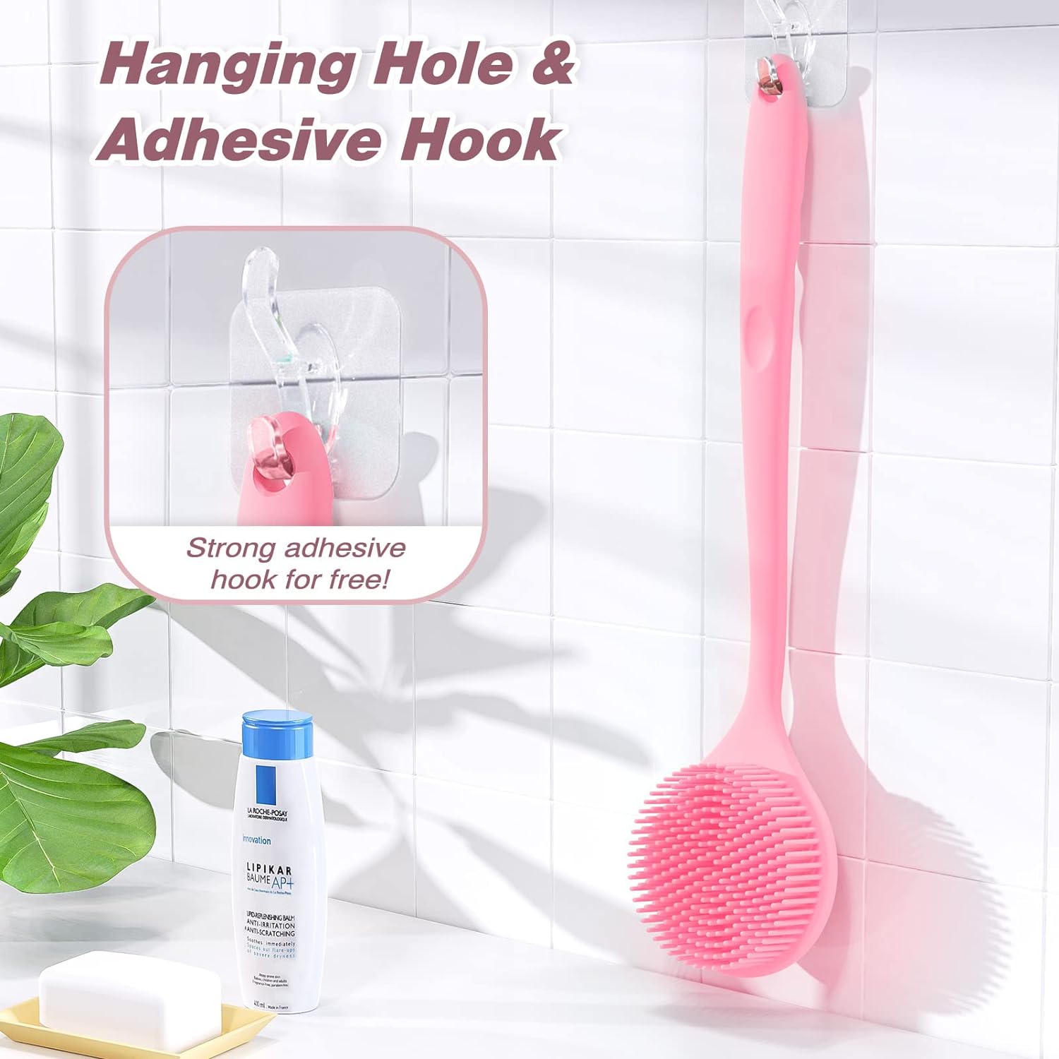 Manmihealth Silicone Back Scrubber(Thick Bristles) & Soft Bath Glove Set, Super-Exfoliating Body Scrubber & Super-Lathering Shower Brush Combination, with a Free Hook.(Black)