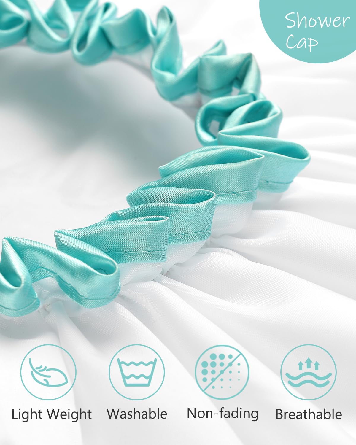 mikimini White Shower Cap Waterproof Reusable, Double Layers Bathing Hair Cap with Soft Comfortable PEVA Lining, Cute, Non-fading & Stretchy Shower Hat Medium (Pack of 1) White