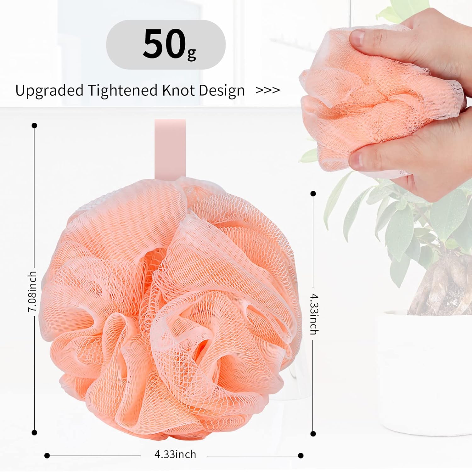 FARMOGA Bath Loofah Sponge Body Scrubber Shower Sponge Exfoliating Mesh Pouf Shower Ball Bath Sponges for Women and Men Bathing Accessories (4Pack 50G Dual Color)