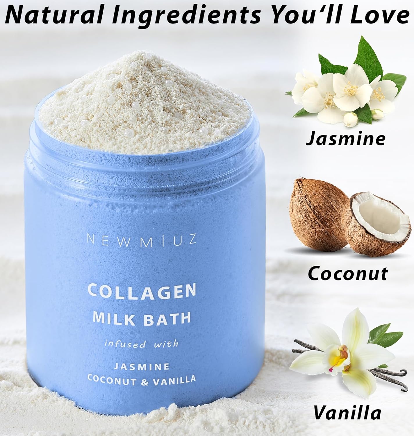 Creamy Coconut Collagen Milk Bath Soak Powder Moisturize & Soften Skin – Vanilla Jasmine Luxury Spa Bubble Bath Salt Mother's Birthday Christmas Relaxation Gifts for Women Perfect Stocking Stuffers