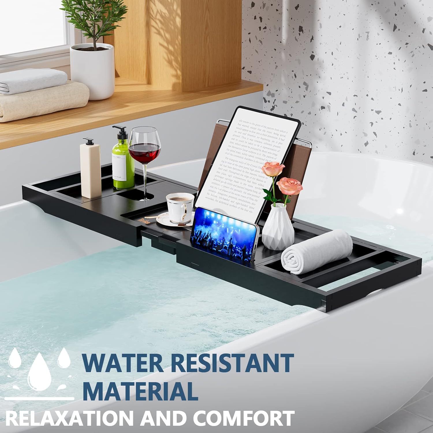 Luxury Bathtub Tray Caddy - Expandable Bath Tray - Unique House Warming Gifts, New Home, Anniversary & Wedding Gifts for Couple, Bridal Shower Gift for Women