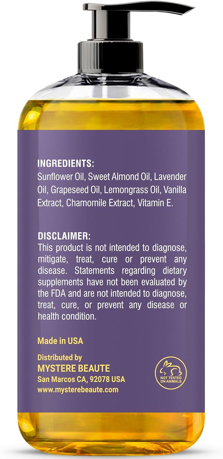 MYSTÉRE BEAUTÉ Sore Muscle Massage Oil for Massage Therapy with Arnica - Relaxing, Warming, Eases Muscle Soreness & Stiffness - Moisturizes Skin - Premium-Quality - 8 fl oz