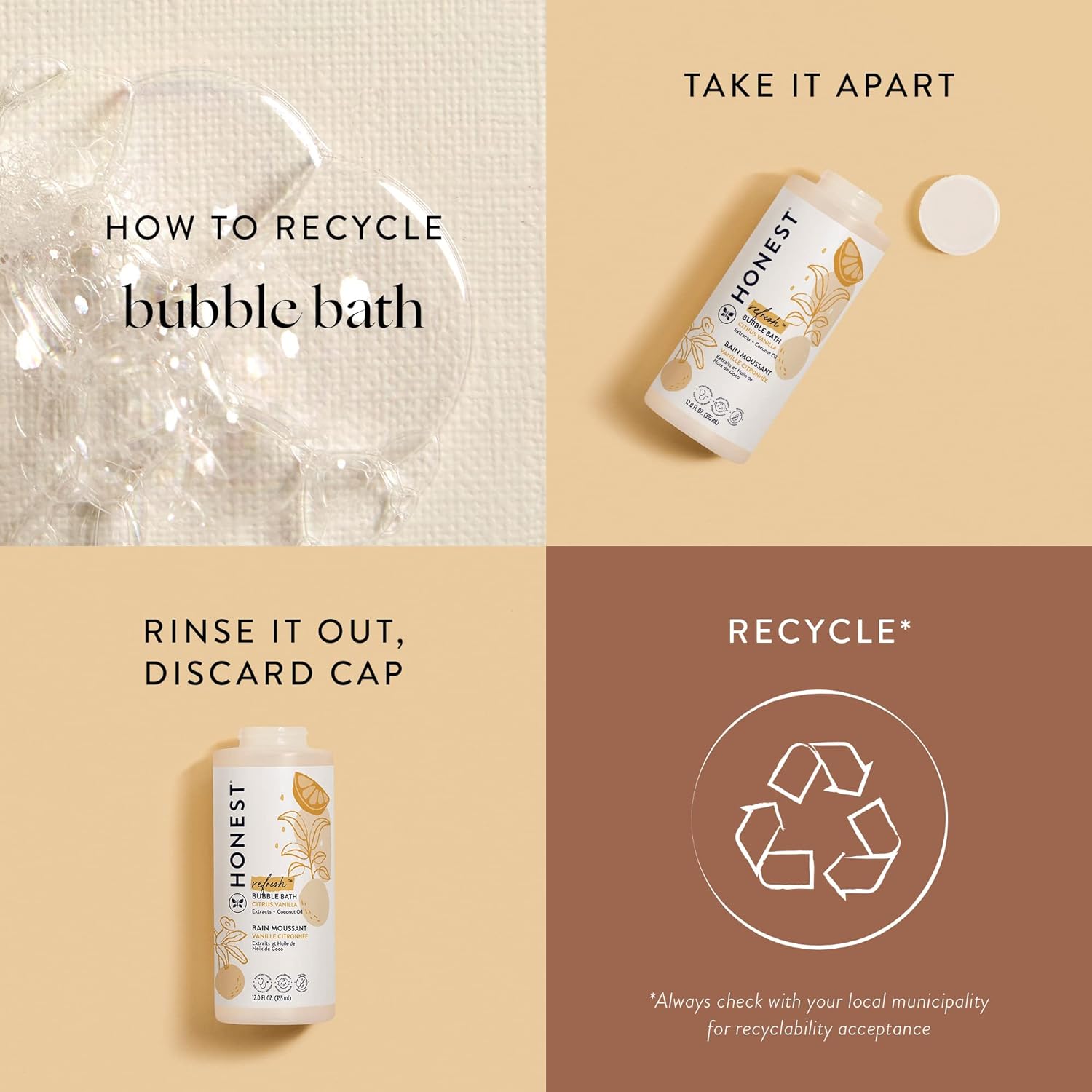 The Honest Company Foaming Bubble Bath | Gentle for Baby | Naturally Derived, Tear-free, Hypoallergenic | Citrus Vanilla Refresh, 12 fl oz