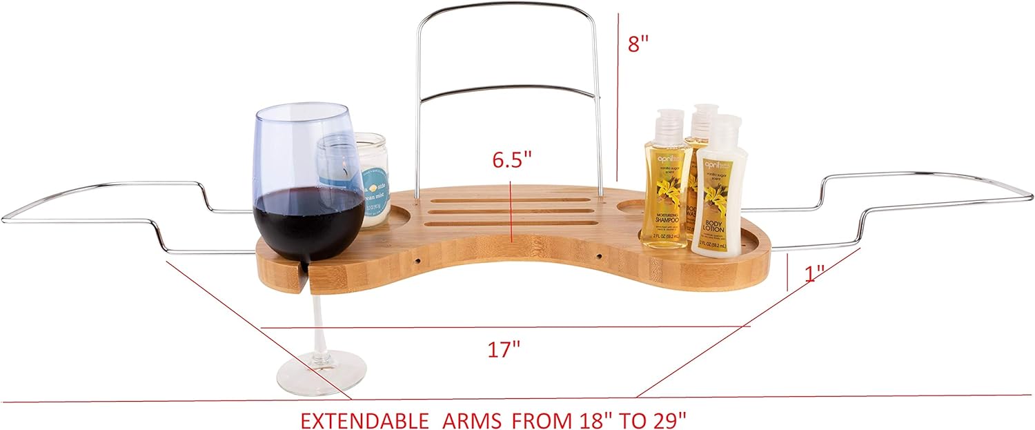 Olivia & Aiden Luxury Bathtub Caddy Tray (Bamboo) Expandable Tub Organizer w/Detachable Tablet Backrest, Wine Glass Holder, Smartphone Holder | Portable Spa Comfort