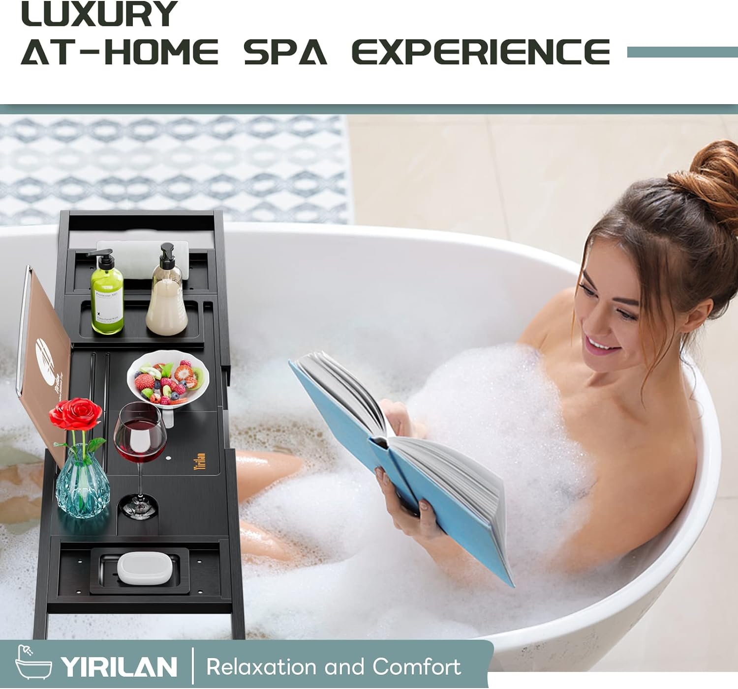 Luxury Bathtub Tray Caddy - Expandable Bath Tray - Unique House Warming Gifts, New Home, Anniversary & Wedding Gifts for Couple, Bridal Shower Gift for Women