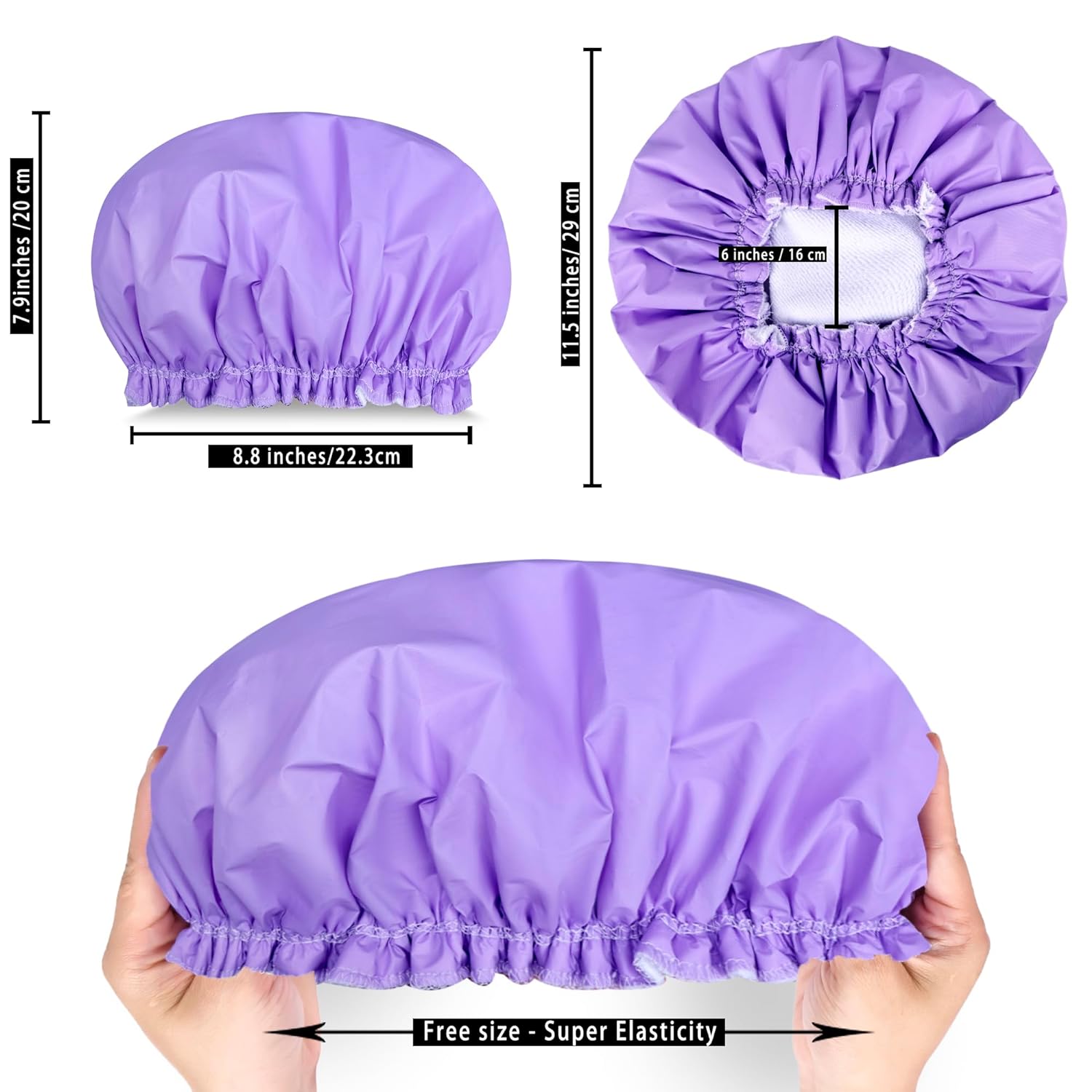 Shower Caps for Women, Terry Cloth Lined EVA Exterior Elastic and Reusable Bath Caps, Double Waterproof Layers Shower Cap, Bathing Shower Caps, Environmental Protection Bath Hair Cap - Pink