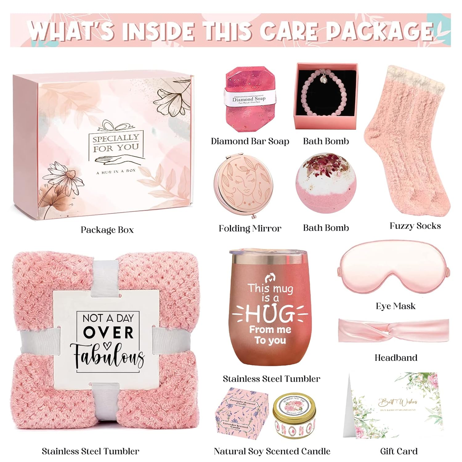 Care Package for Women, Get Well Soon Gifts for Women, Birthday Gifts for Women, Gift Basket for Women, Self Care Gifts Cheer Up Gifts for Women, Thinking of You Gifts for Women w/Tumbler Blanket