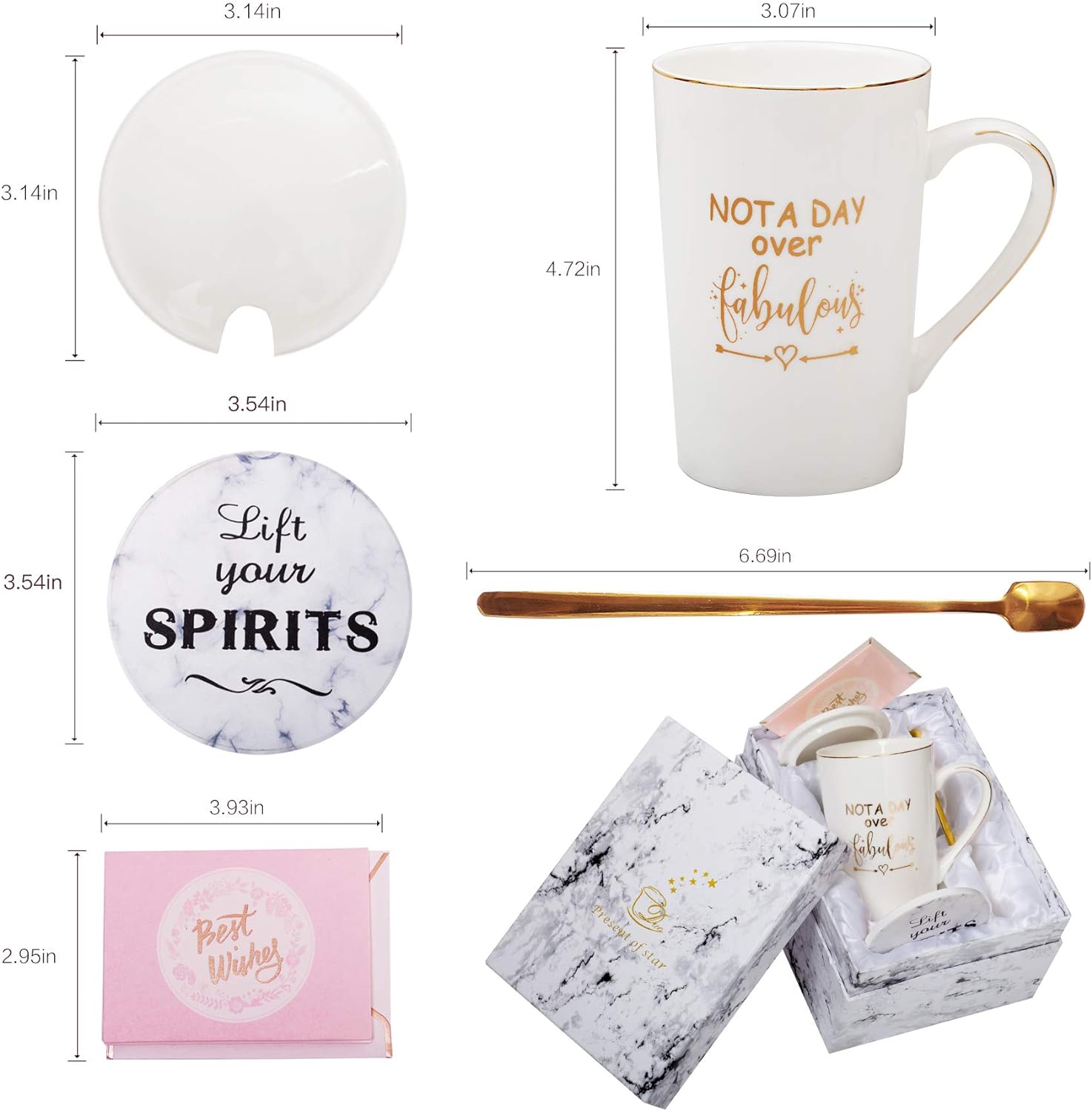 Jumway Not A Day Over Fabulous Mug Gifts Set- Birthday Gifts for Women - Funny Birthday Gift Ideas for Her,Friends, Coworkers, Her, Wife, Mom, Daughter, Sister, Aunt Ceramic Marble Mug 14 Oz