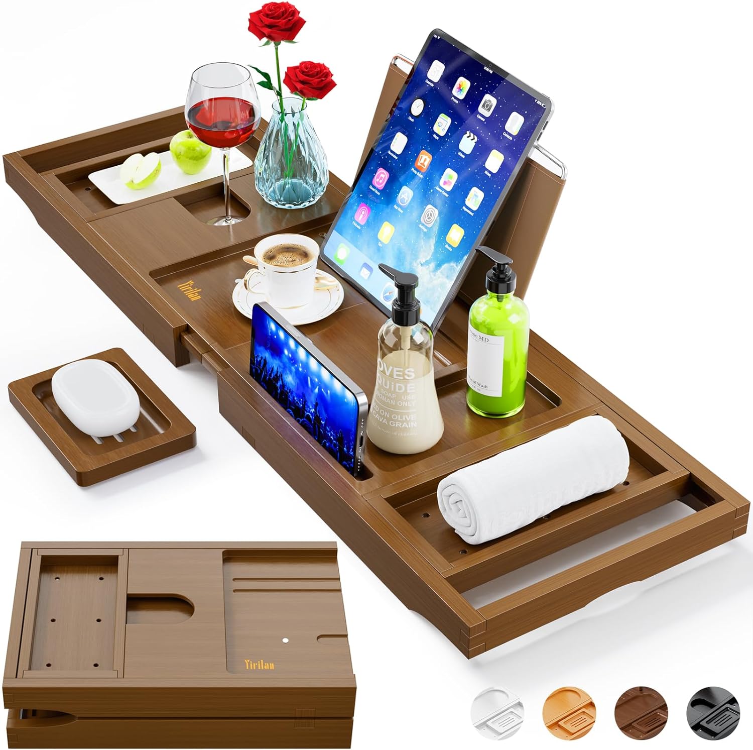 Luxury Bathtub Tray Caddy - Expandable Bath Tray - Unique House Warming Gifts, New Home, Anniversary & Wedding Gifts for Couple, Bridal Shower Gift for Women