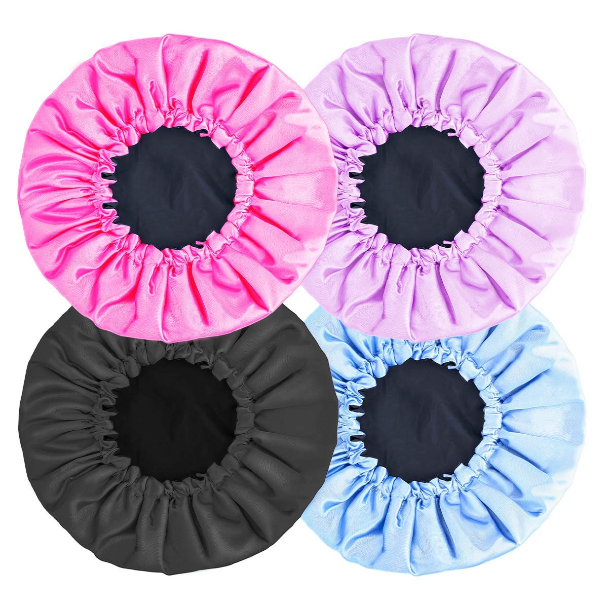 Aquior Shower Cap, 4-Pack Bathing Reusable Shower Caps for Long Hair Women, Double Layers Premium Sumptuous Silky Satin 100% Waterproof Shower Cap Extra Large