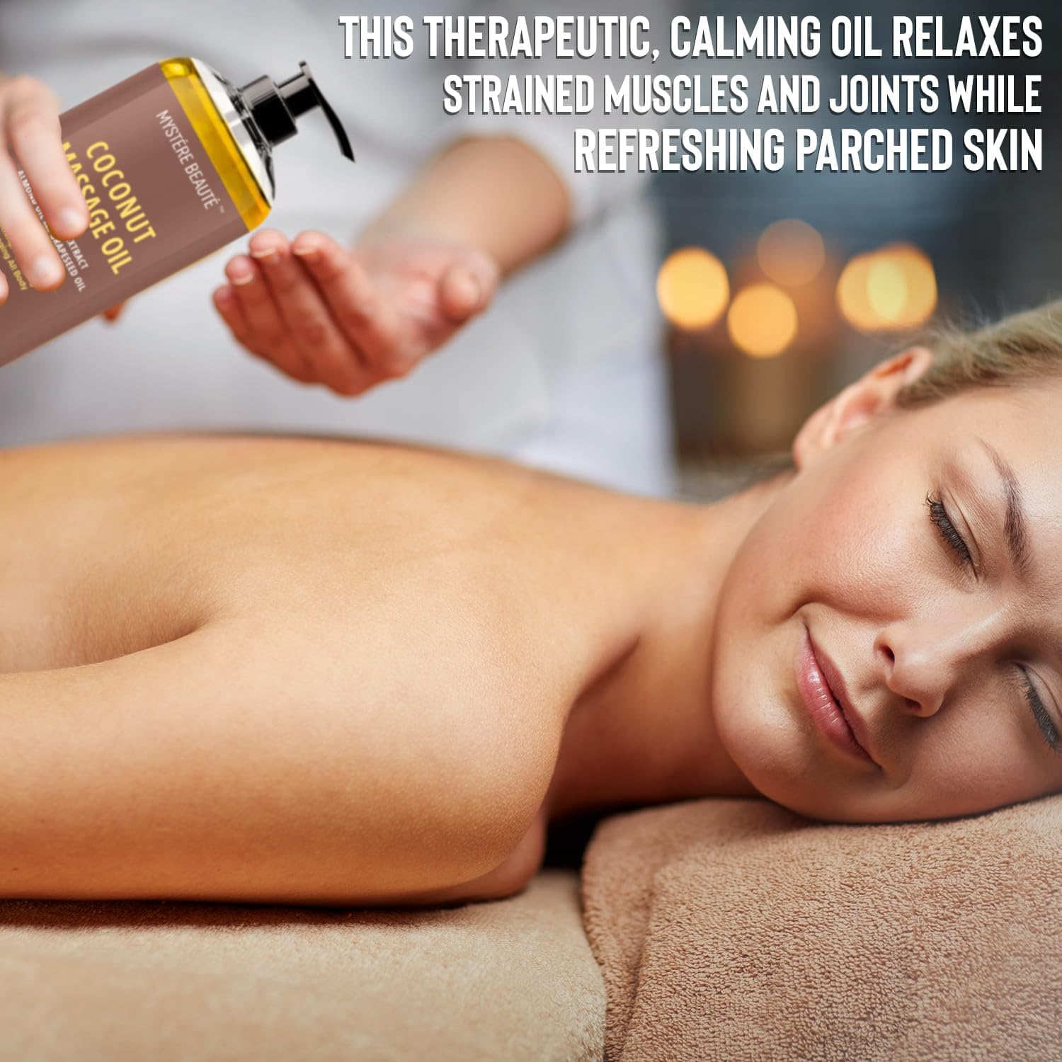 MYSTÉRE BEAUTÉ Sore Muscle Massage Oil for Massage Therapy with Arnica - Relaxing, Warming, Eases Muscle Soreness & Stiffness - Moisturizes Skin - Premium-Quality - 8 fl oz